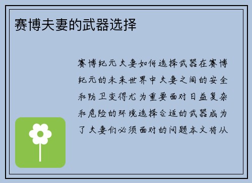 赛博夫妻的武器选择